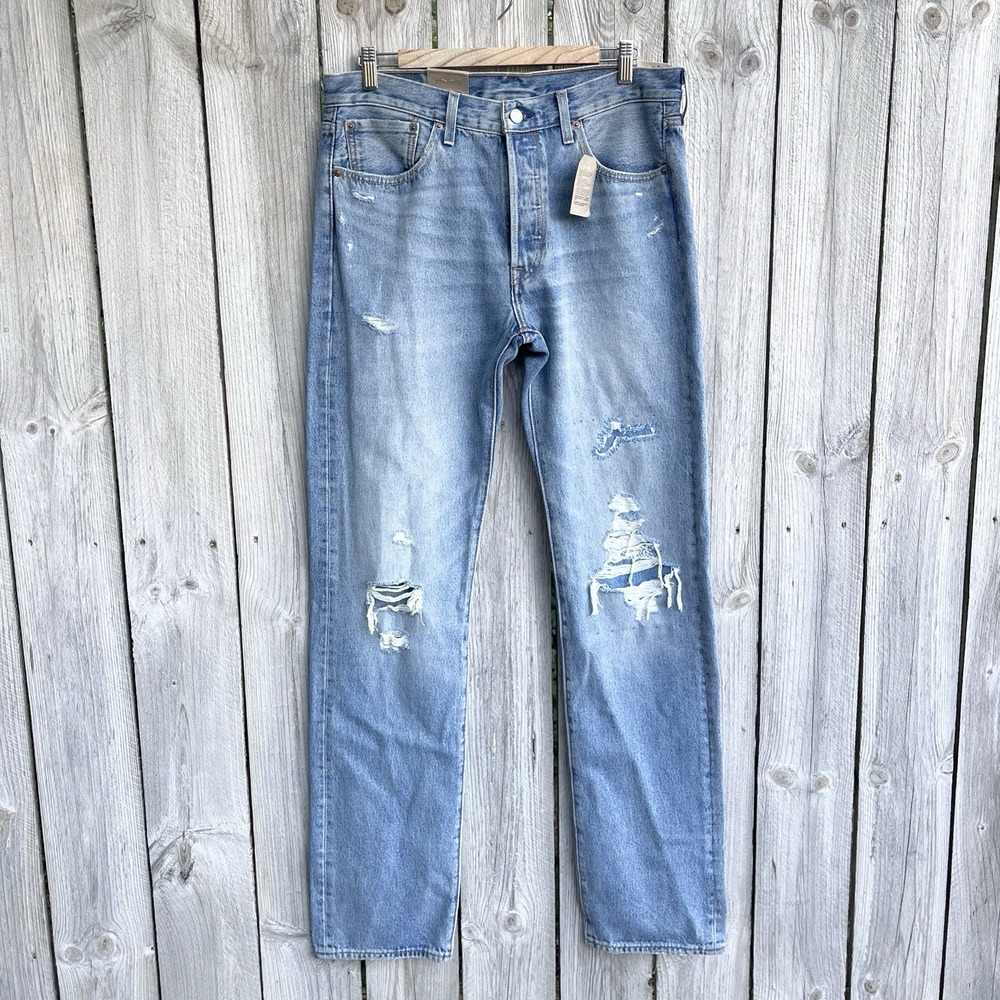 Levis 501 150th Anniversary Jeans Mens 33x36 Distressed Button Fly Patchwork NWT